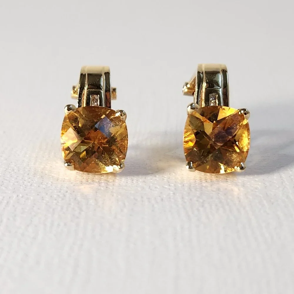 HOLD/Rosie 5.22g 14K Gold Natural Citrine Diamond Omega Back Earrings - Picture 10 of 16